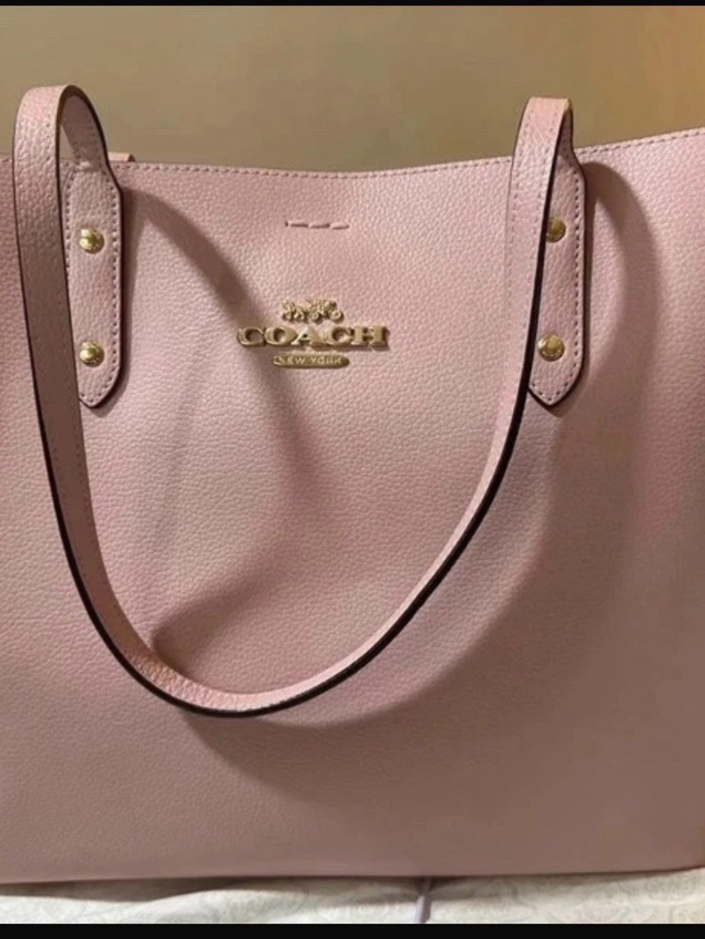 Coach Blush Pink Pebbled Leather Tote with Gold Hardware